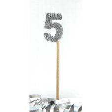 Alpen Silver Glitter Number 5 Candle on a Stick