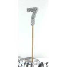 Alpen Silver Glitter Number 7 Candle on a Stick