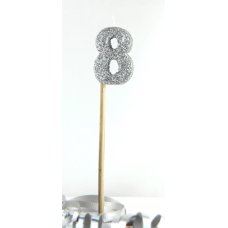 Alpen Silver Glitter Number 8 Candle on a Stick