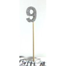 Alpen Silver Glitter Number 9 Candle on a Stick