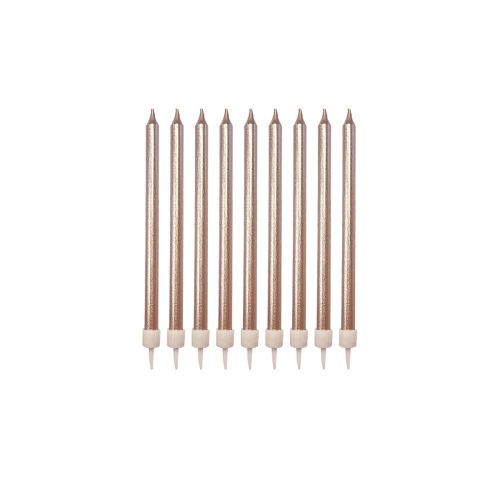 Party Maker Rose Gold Metallic Birthday Candles with Holders – Pack of 12