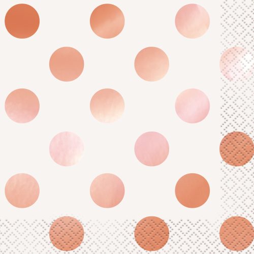 Foil Stamped Dots Rose Gold 16 Luncheon Napkins 2ply 33cm x 33cm (13" x 13")