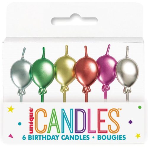 6 Metallic Balloon Pick Candles