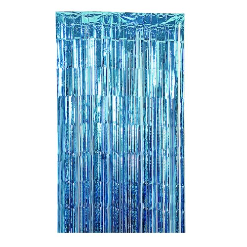 Party Maker Baby Blue Foil Fringe Curtain – 1m x 2m