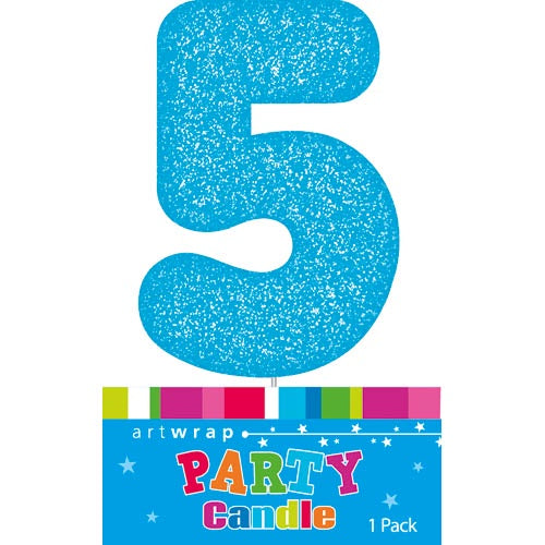 Artwrap Glitter Blue - Number 5 Candle