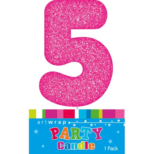 Artwrap Glitter Pink - Number 5 Candle