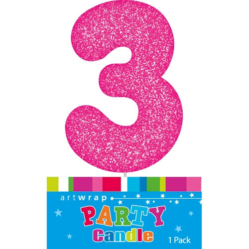 Artwrap Glitter Pink - Number 3 Candle