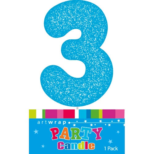 Artwrap Glitter Blue - Number 3 Candle