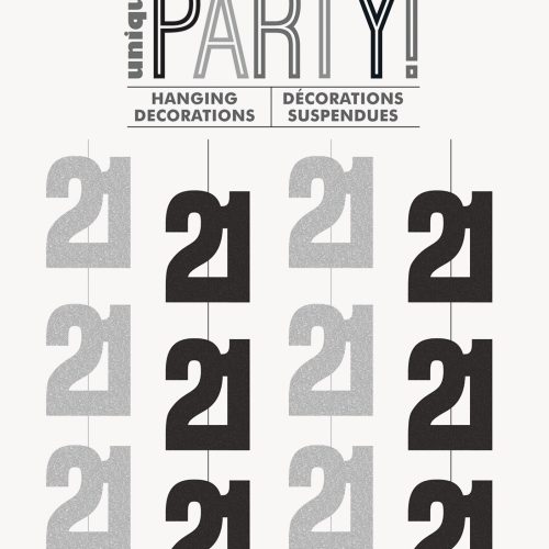 Glitz Black & Silver 6 Hanging Decorations 1.5m (5') - 21