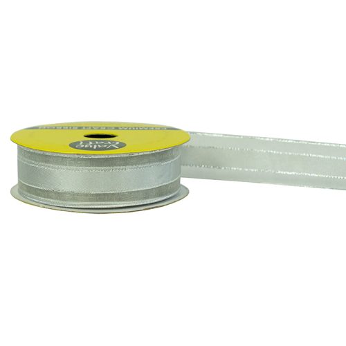 22mm Silver & Silver Sheer Edge Satin Ribbon 4m — illustrative reference; actual product differs as described