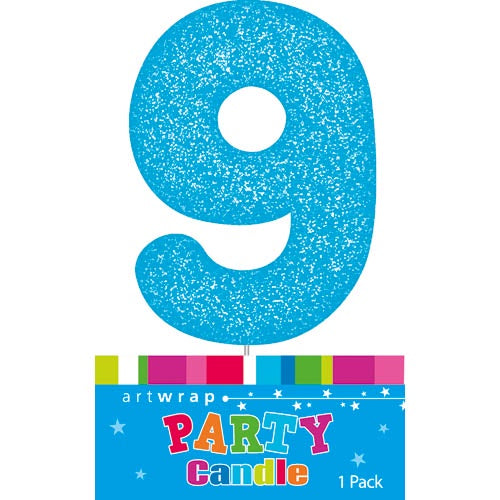 Artwrap Glitter Blue - Number 9 Candle