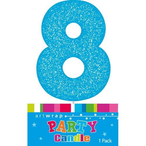 Artwrap Glitter Blue - Number 8 Candle