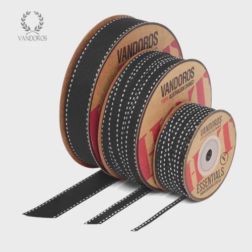 Hot Grosgrain Stitch Ribbon - Black/White (10mm x 1MTR) — illustrative reference; actual product differs as described