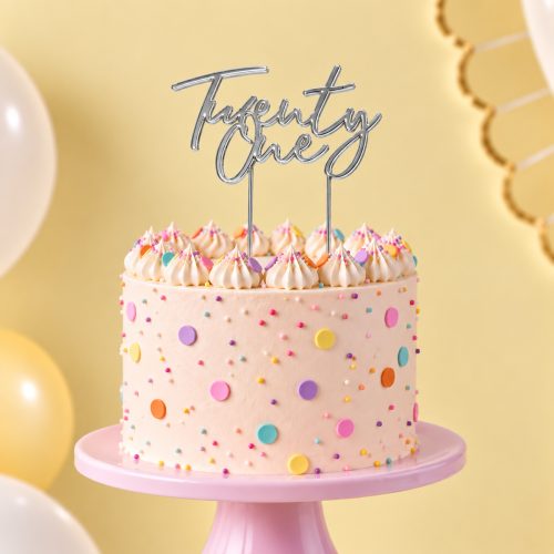 SILVER Plated Cake Topper - TWENTY ONE