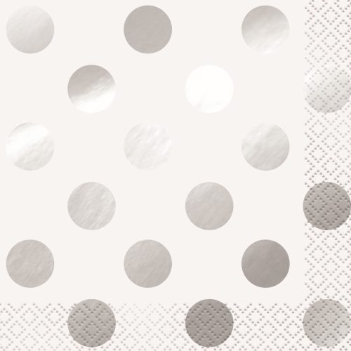 Foil Stamped Dots Silver 16 Beverage Napkins 2-ply 25.4cm x 25.4cm