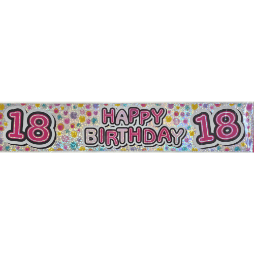 Foil Banner 18th Birthday pink — illustrative reference; actual product differs as described