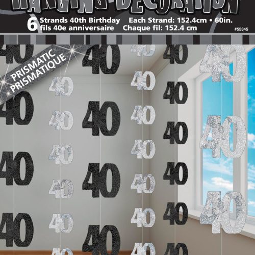 Glitz Black and Silver 6 Hanging Decorations 1.5m - 40