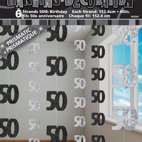 Glitz Black and Silver 6 Hanging Decorations 1.5m - 50