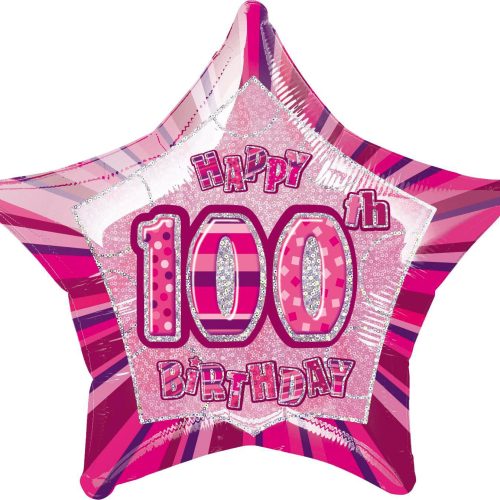 Glitz Pink "100" Birthday Star 50cm Foil Balloon