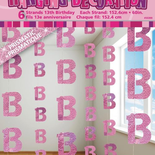 Glitz Pink 6 Hanging Decorations 1.5m - 13