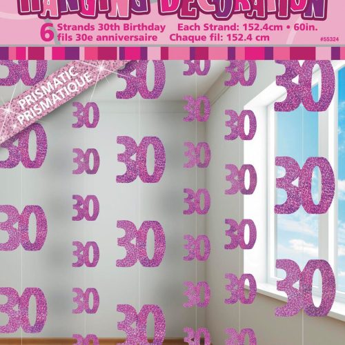 Glitz Pink 6 Hanging Decorations 1.5m - 30