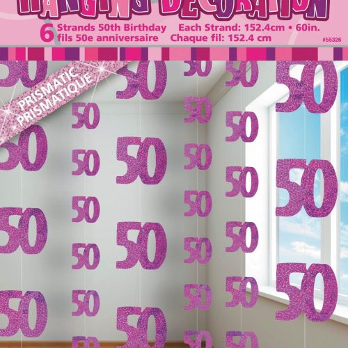 Glitz Pink 6 Hanging Decorations 1.5m - 50