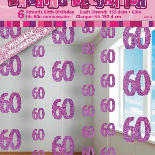 Glitz Pink 6 Hanging Decorations 1.5m - 60