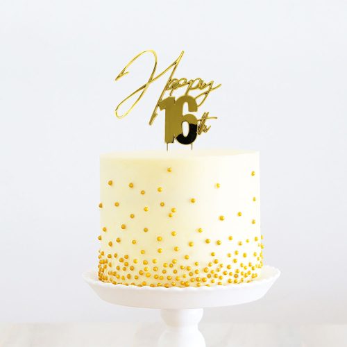 Gold Happy 16Th Cake Topper