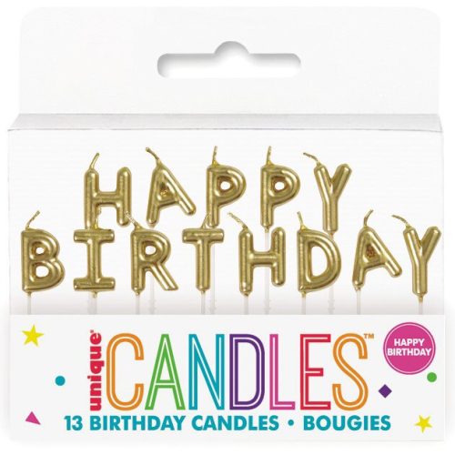Gold "Happy Birthday" 13 Pick Candles