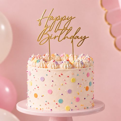 Gold Happy Birthday Cake Topper – Design 3