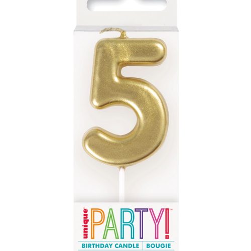 Mini Gold Number Pick Candle - 5