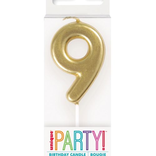 Mini Gold Number Pick Candle - 9