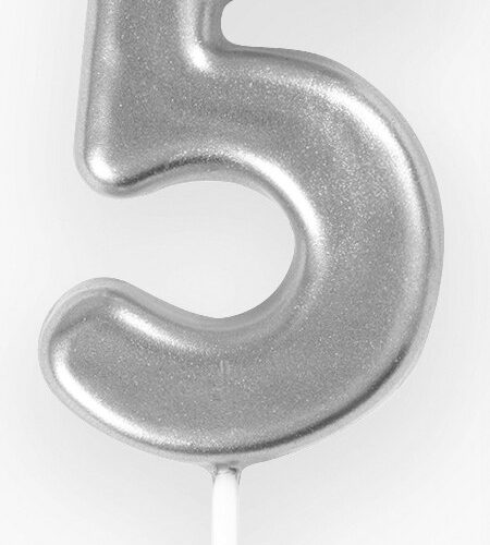 Mini Silver Number Pick Candle - 5