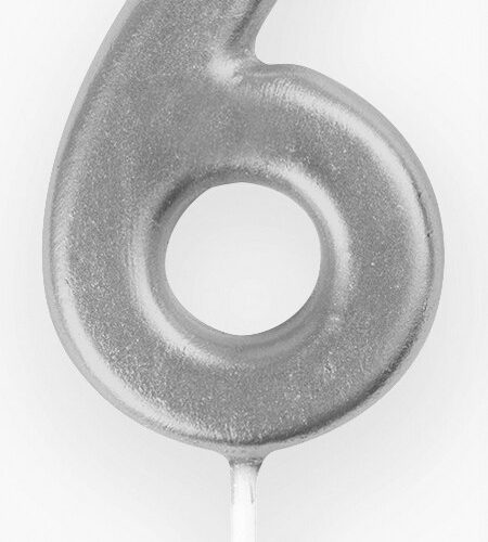 Mini Silver Number Pick Candle - 6