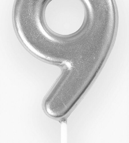Mini Silver Number Pick Candle - 9