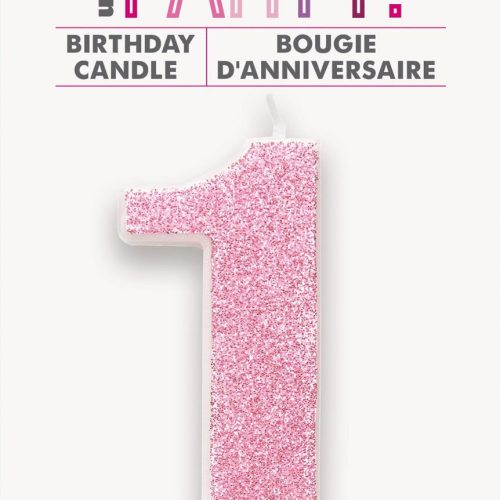 Number Candle 1 - Glitter Pink