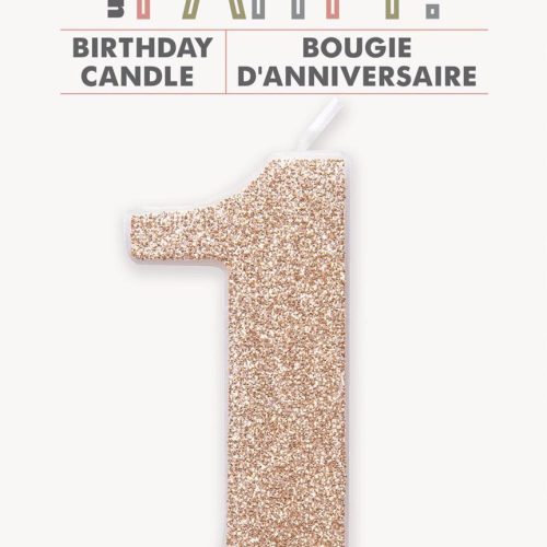 Number Candle 1 - Glitter Rose Gold