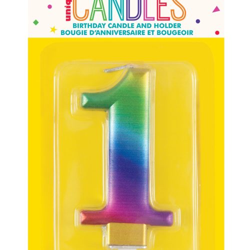 Number Candle 1 - Metallic Rainbow
