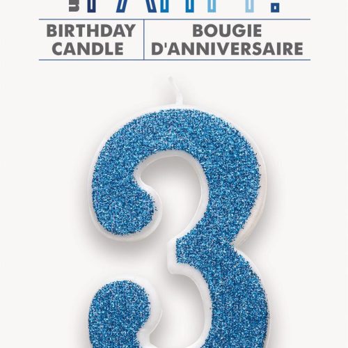 Number Candle 3 - Glitter Blue
