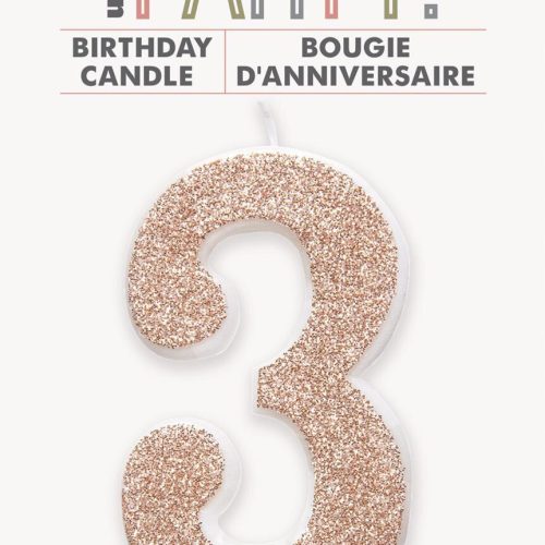 Number Candle 3 - Glitter Rose Gold