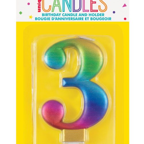 Number Candle 3 - Metallic Rainbow