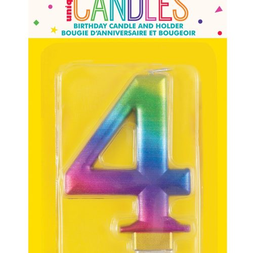 Number Candle 4 - Metallic Rainbow