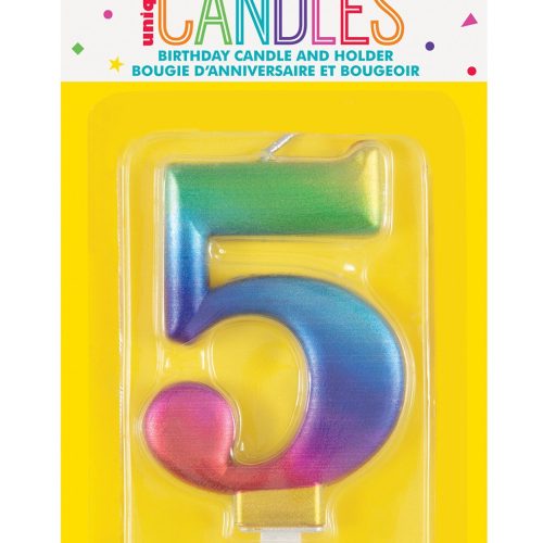 Number Candle 5 - Metallic Rainbow