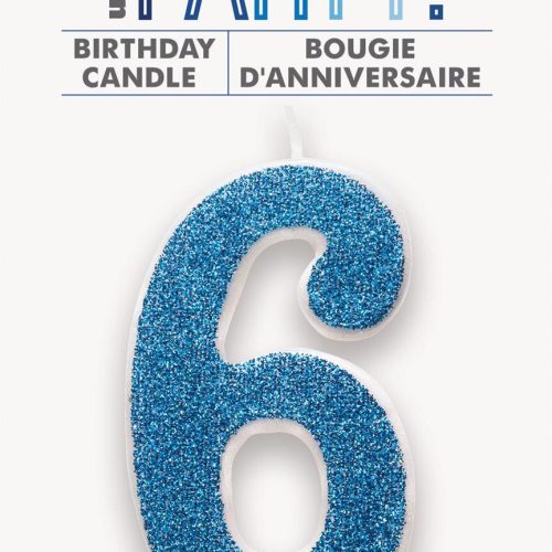 Number Candle 6 - Glitter Blue