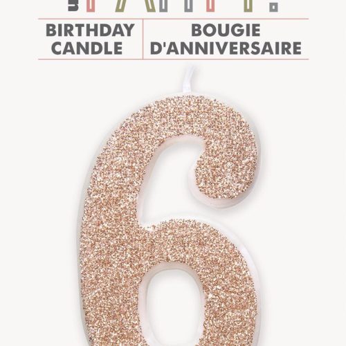 Number Candle 6 - Glitter Rose Gold