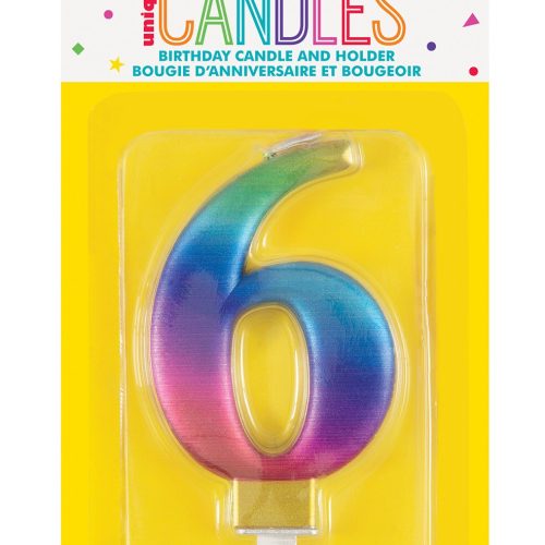 Number Candle 6 - Metallic Rainbow