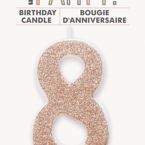 Number Candle 8 - Glitter Rose Gold