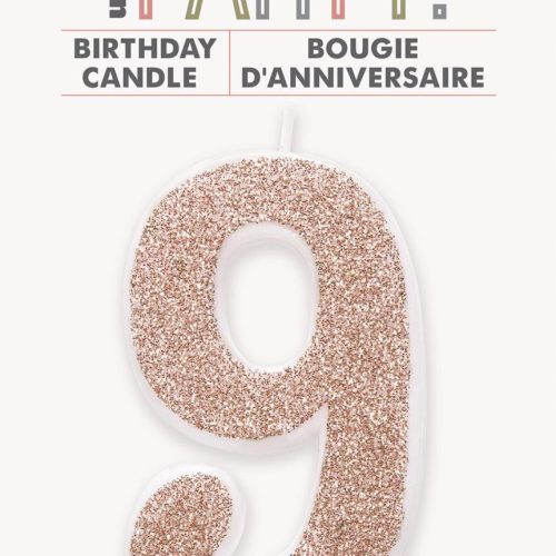 Number Candle 9 - Glitter Rose Gold