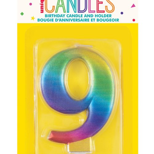 Number Candle 9 - Metallic Rainbow