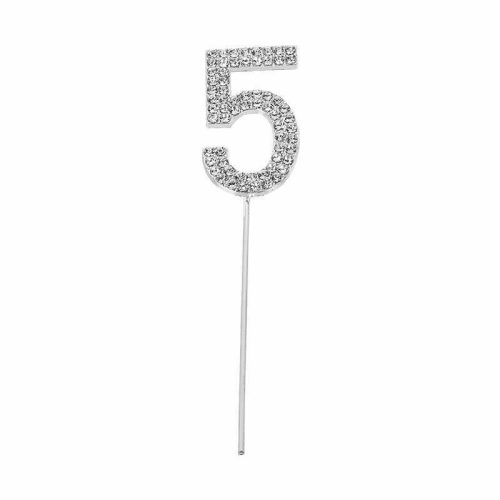 Party Maker Silver Number 5 Cake Topper